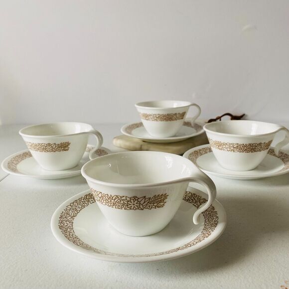 Set 8 Pieces VINTAGE Corelle by Corving Cups & Saucers Woodland Brown USA - Picture 6 of 7